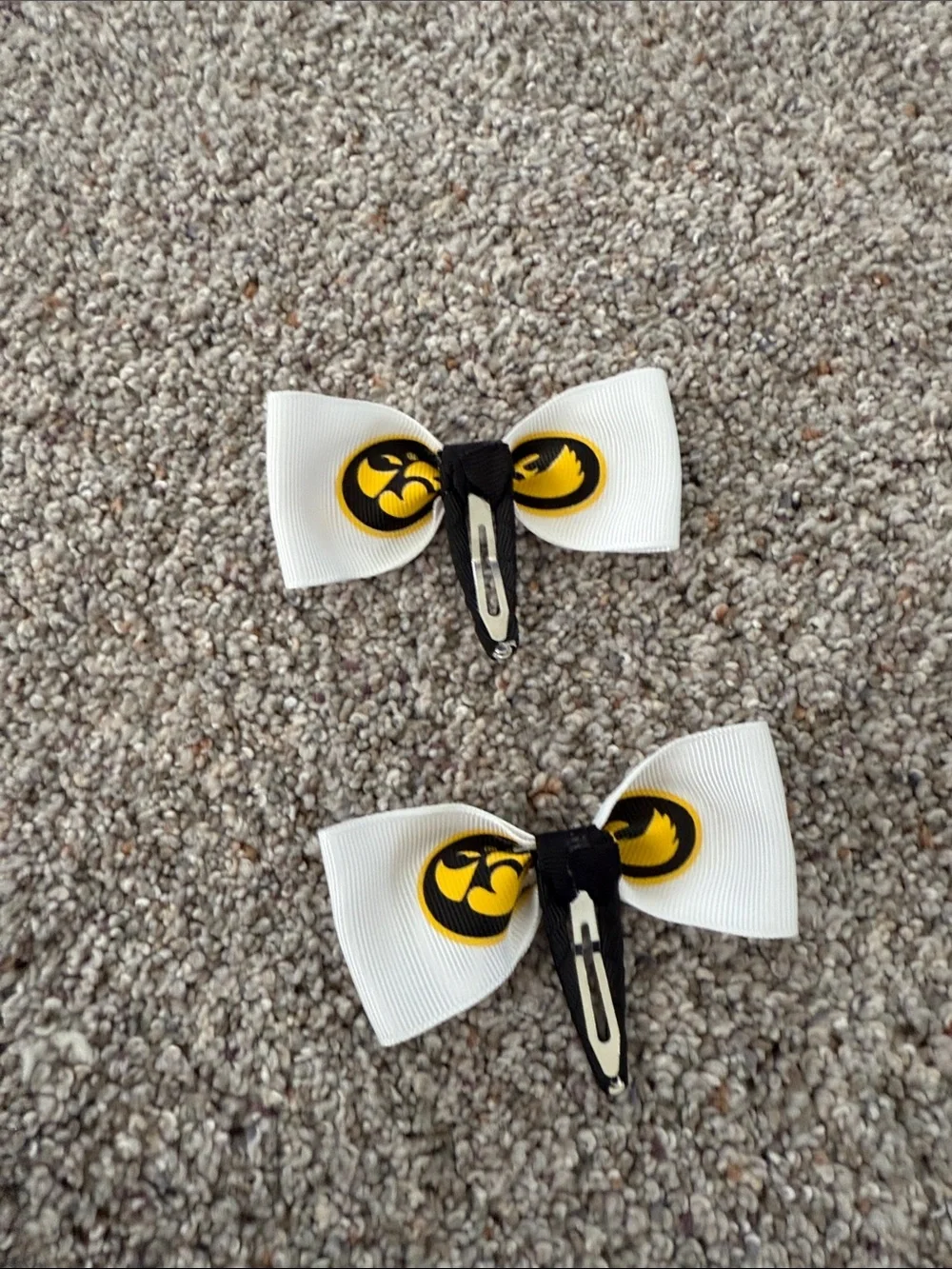Iowa Hawkeye Kids White and Yellow Bow Herky Hair Barrett Clips bundle of 2